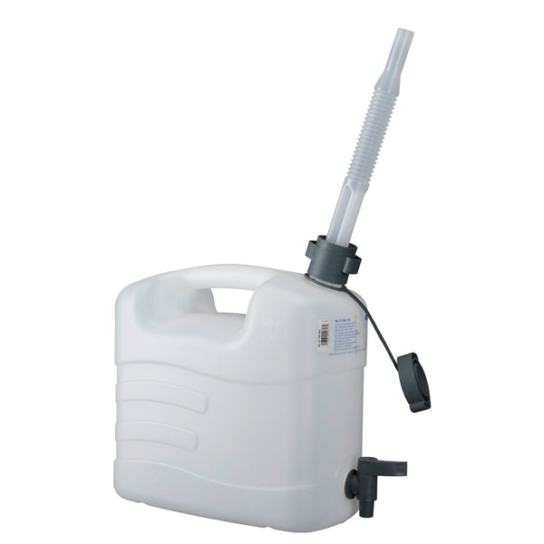 Pressol white plastic  jerrycan 10l + drain tap + flex.spout
