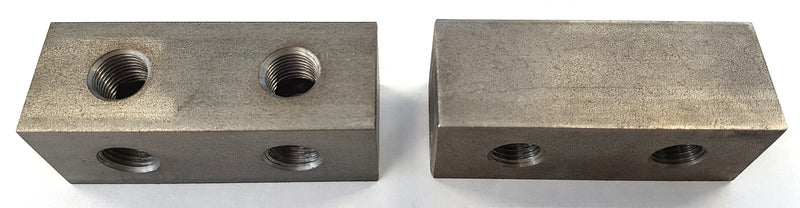 Grease nipple block 2-hole, angled, G1/4, stainless steel 316, 40mm + mounting hole