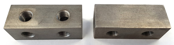 Grease nipple block 2-hole, angled, G1/4, steel, 30mm + mounting holes