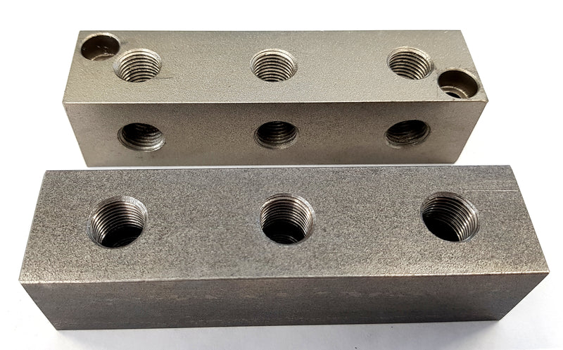 Grease nipple block 3-hole, straight, G1/4, stainless steel 304, 30mm + mounting hole