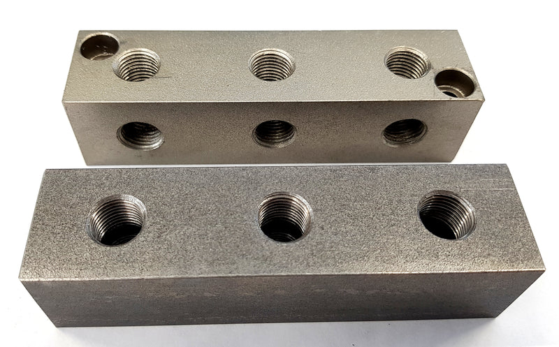Grease nipple block 3-hole, straight, G1/4, steel, 30mm + mounting holes