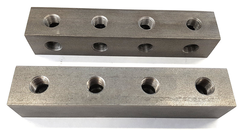 Grease nipple block 4-hole, straight, G1/4, steel, 30mm + mounting holes
