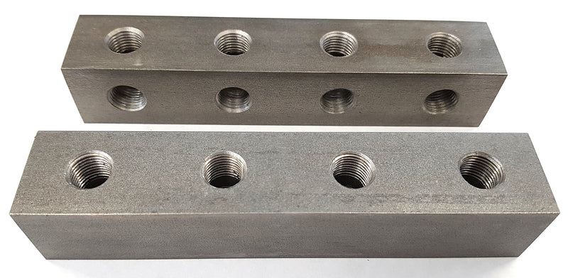 Grease nipple block 4-hole, straight, G1/4, steel, 30mm + mounting holes