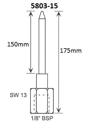 Naaldmondstuk / rechte injet 1/8 BSP L = 150mm