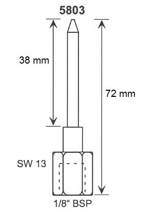 Naaldmondstuk / rechte injet 1/8 BSP - L = 38mm