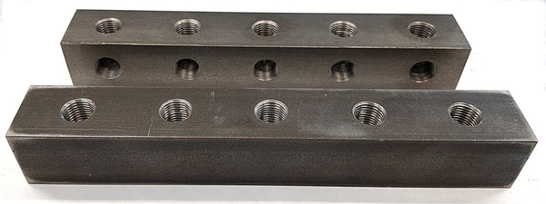 Grease nipple block 5-hole, straight, G1/4, steel, 30mm + mounting holes