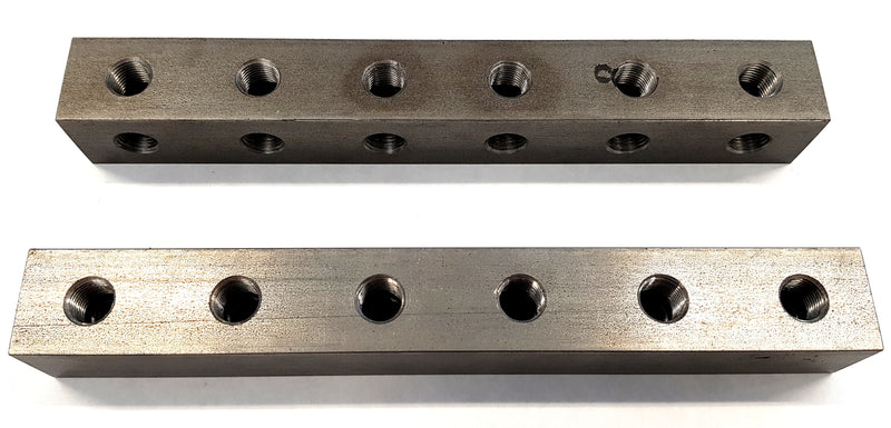 Grease nipple block 9-hole, straight, G1/4, RVS316, 40mm + mounting hole