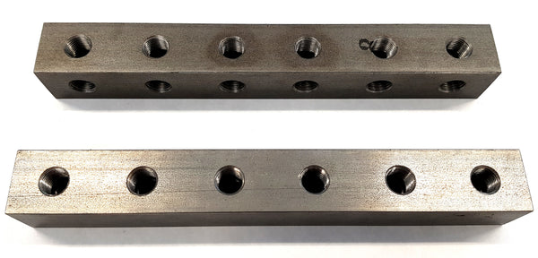 Grease nipple block 9-hole, angled, G1/4, steel, 30mm + mounting holes