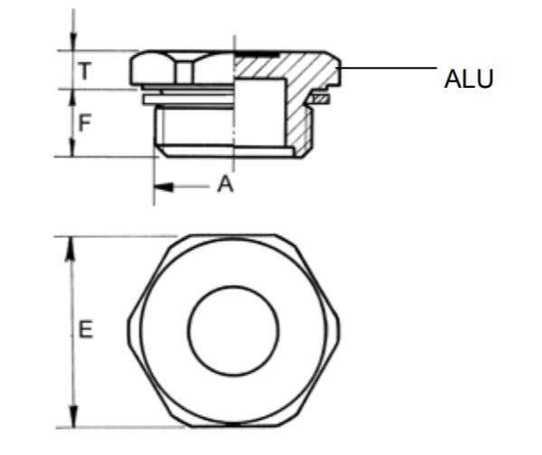 Aluminium plug met buitenzeskant M20x1,5 BSPP