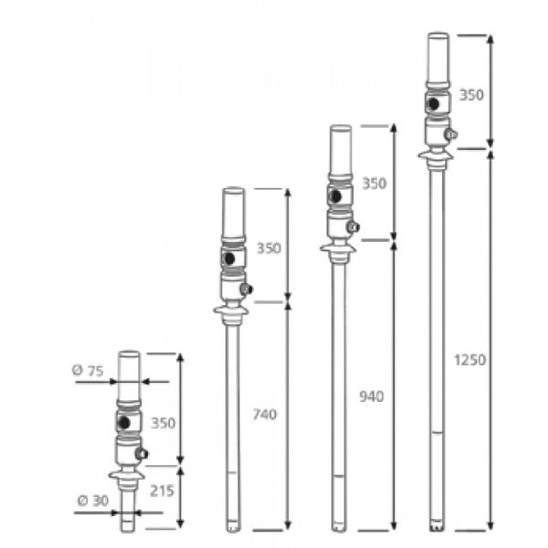 MecLube pneumatic oil pump 8:1, Mod, 608, L= 940mm